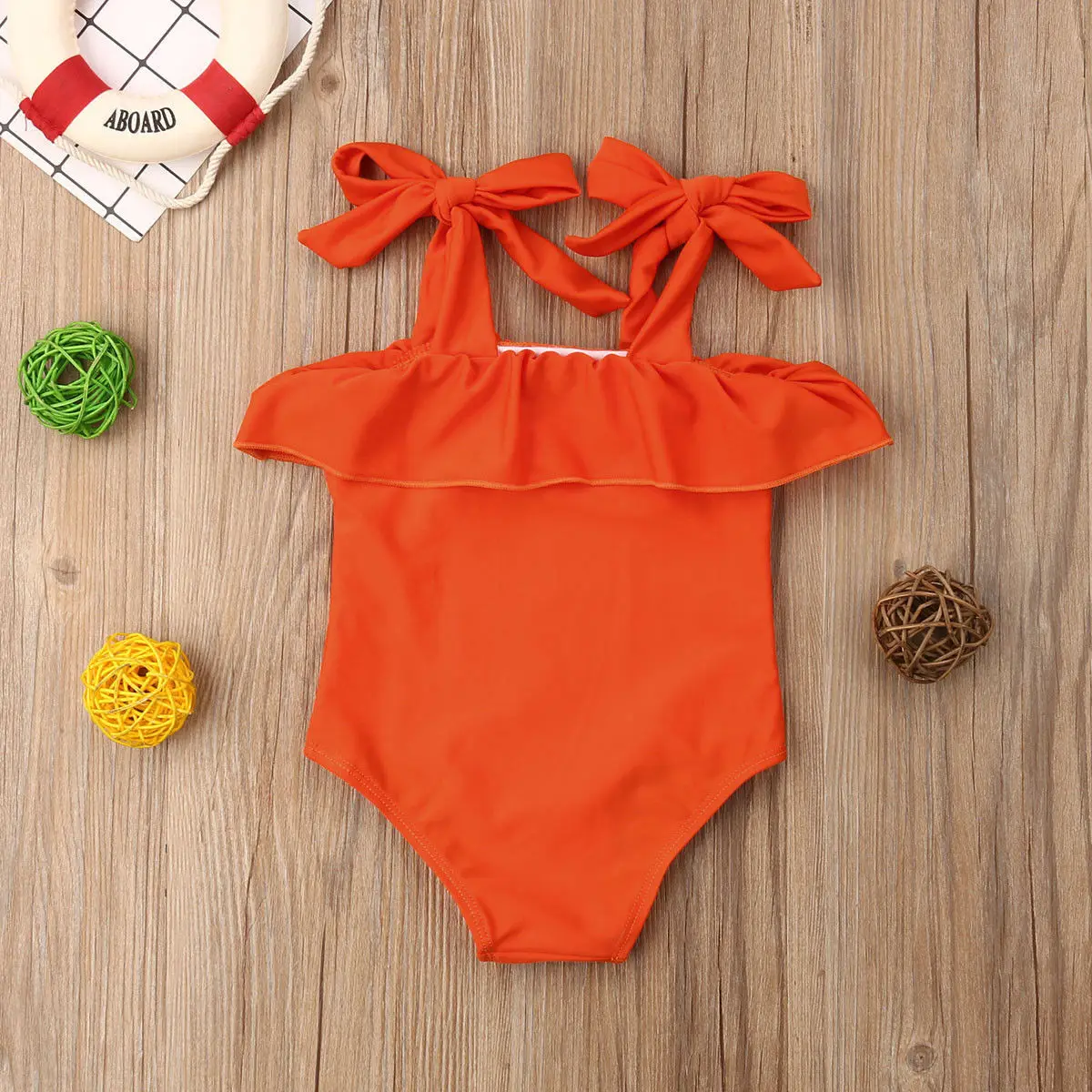 Сплошной для новорожденного детский купальник с оборками на лямках для девочек, пляжная одежда, купальный костюм, купальный костюм