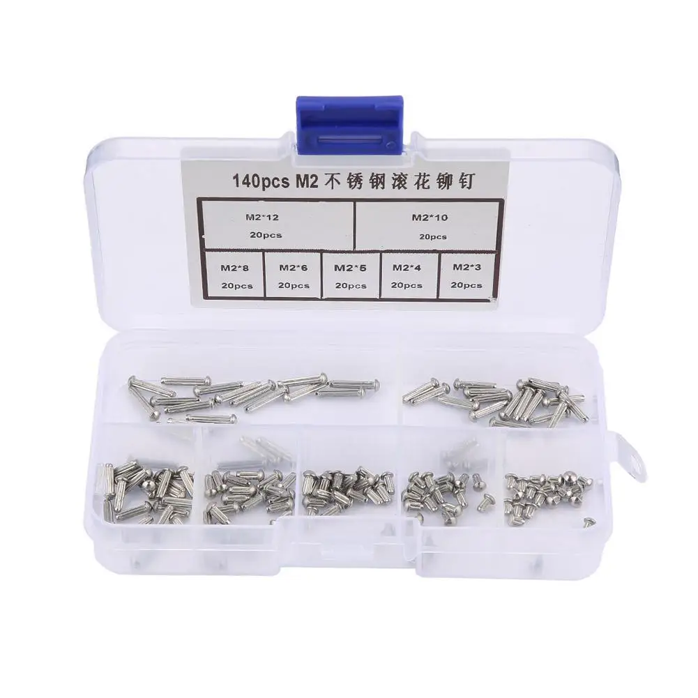 

140pcs M2 Stainless Steel Round Head Knurled Shank Solid Rivets Assortment Set Rivet