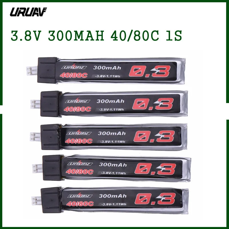 

5PCS URUAV 3.8V 300Mah 40/80C 1S HV 4.35V Lipo Battery PH2.0 Plug for Eachine TRASHCAN Snapper6 7 Mobula7 Spare Part DIY Accs