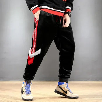 

#1937 Antumn Winter Fleece Sweatpants Men Warm Side Striped Streetwear Hip Hop Pants Pencil Harem Thick Elastic Waist Joggers