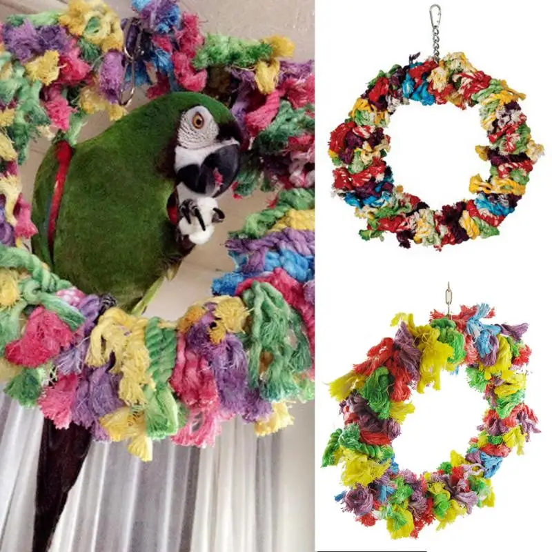 

Hot New 1PC Large Bird Ring Toy Parrot Preening Grooming Play Exercise Chew Cotton Snuggle Ring Bird Toy Drop Shipping #0108