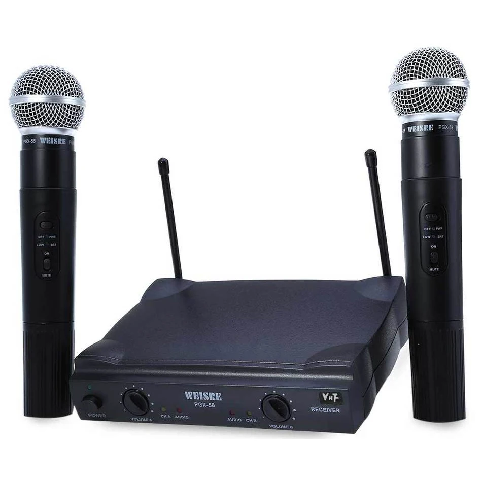 

WEISRE PGX58 Professional Wireless System Dual Handheld 2 x Mic Cordless Receiver for Karaoke Party KTV VHF Microphone