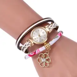 Винтаж цветок кулон для женщин модные часы Мода Круглый циферблат женский кварцевые наручные часы Best подарок