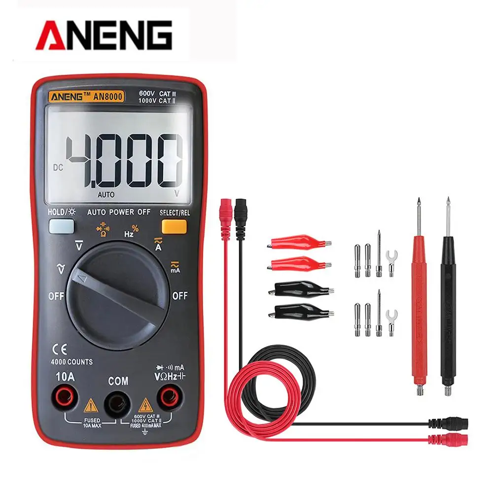 

ANENG AN8000 Red Digital Multimeter Voltmeter Ammeter Ohmmeter Volt AC DC Ohm Tester Meter + Test Lead Set