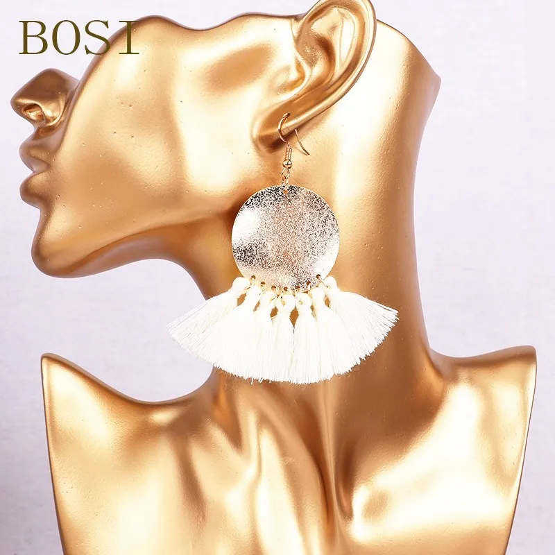 

2019 Women Tassel Earrings New bohemian vintage Statement dangle Earring Long Big jewelry Geometric korean Fashion Boho black cc