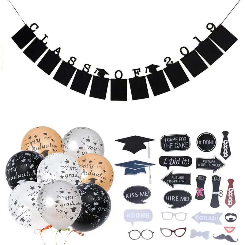 

35Pcs New 2019 Graduation Party Decorative Balloons Set Photo Booth Props Banner Kit For Graduation Celebration Party