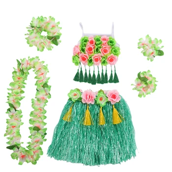 

1pc Hawaii Hula Grass Skirt Set Dance Tropical 40cm Bracelets Headband for Festival Show Party