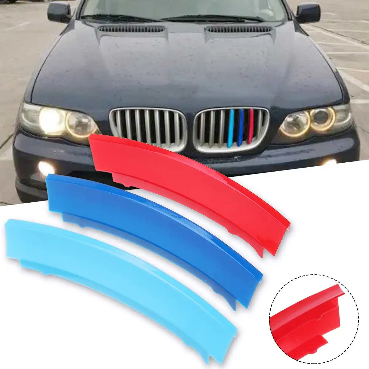 

7Bar 3D Sticker Car Front Kidney Grill Grille Trim Sport Strips Clip Cover Car styling Accessories For BMW X5 E53 2004-2007
