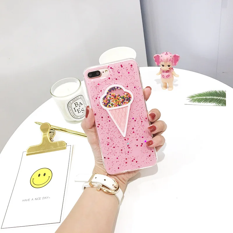 Мороженое для iPhoneXsmax розовые сердца блестки чехол телефона мягкая задняя крышка