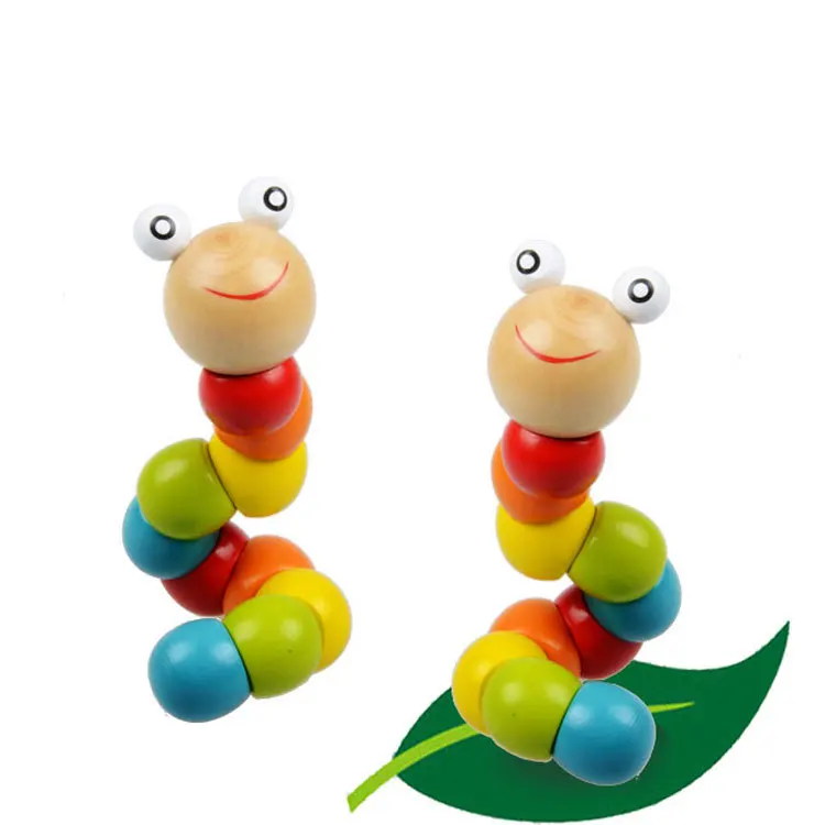 

Changed Color Twisting Worm Wood Playmate Puppet Cognition Caterpillar Changeable Shape Train Kids Baby Fingers Flexibility Toy