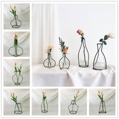 Faroot Brand New Style Retro Iron Line Flowers Vase Solid Metal