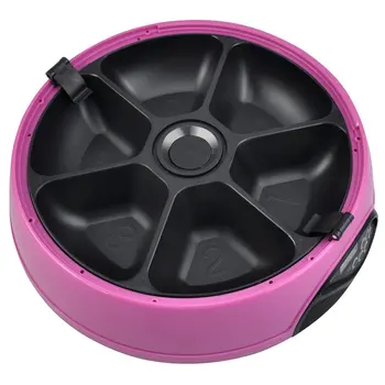 

6 Days Automatic Pet Feeder Bowl 6 Meals - Cat or Dog Holoday Auto Dispencer Bowl with Voice Recorder Pink