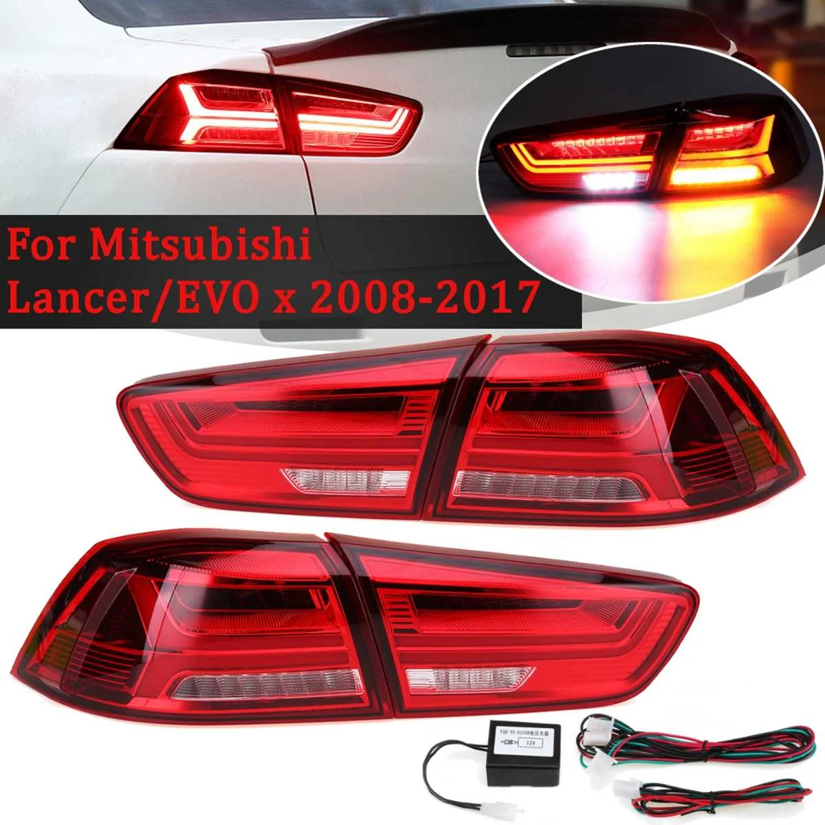 1 Pair Rear LED Tail Brake Light Lamps for Mitsubishi Lancer/EVOx 2008 2017 Red Shell Signal LED
