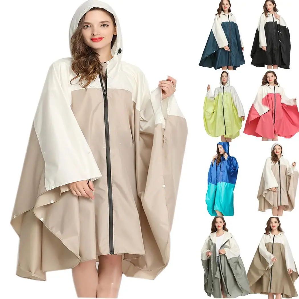 Beautiful Rain Coat Women Casual Hooded Batwing Sleeve Patchwork Loose Outdoor All Seasons Above Knee Jacket | Дом и сад