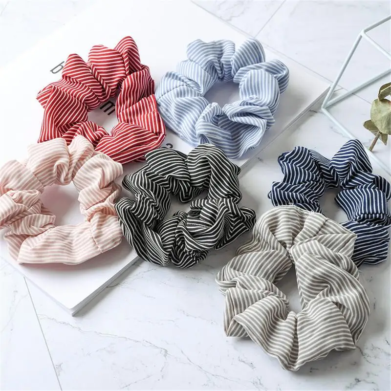 2Pcs Combination Spring And Summer Fabric Hair Band Female Stripes Wild Color Ring Elastic Band Hair Ring Hair Rope