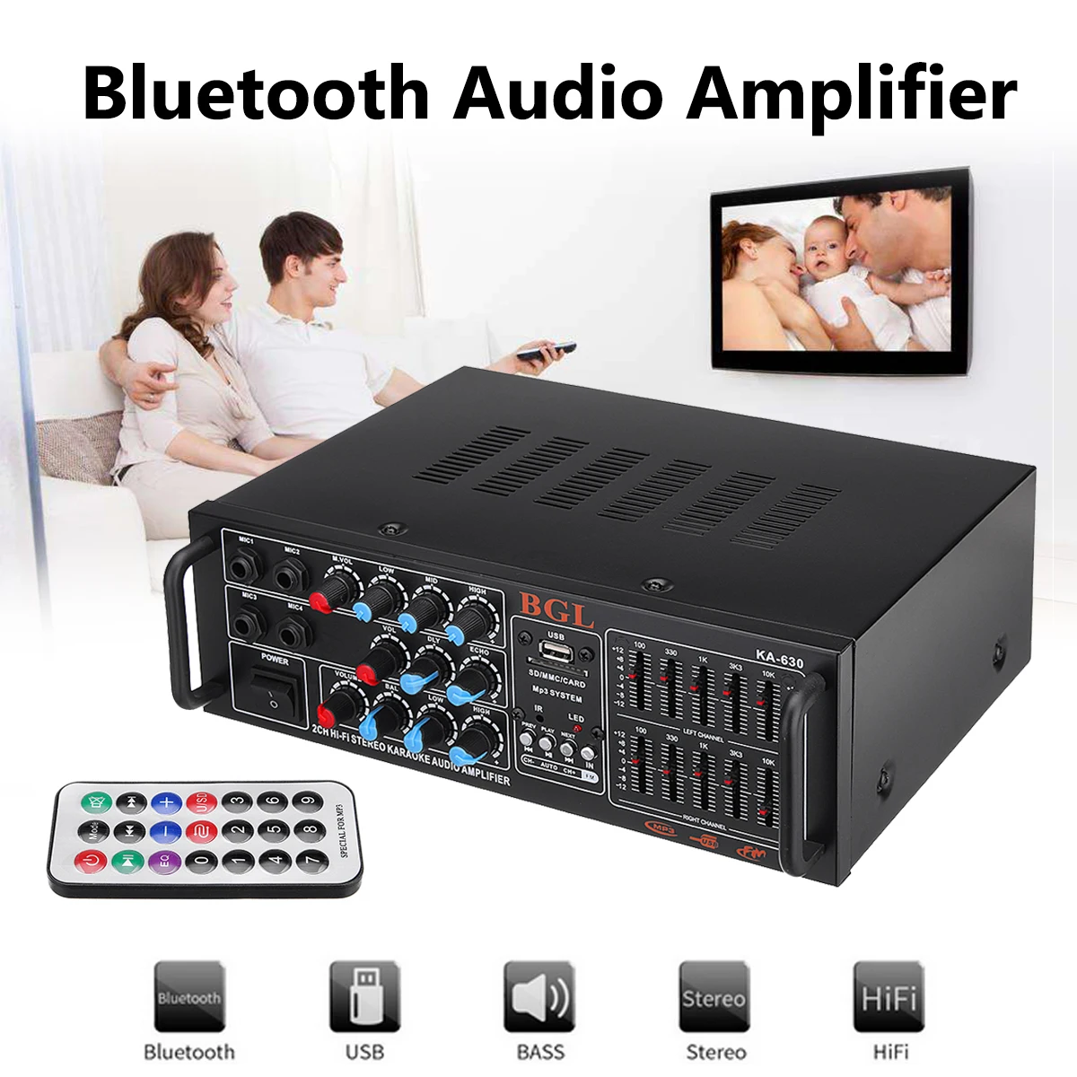 

200W EQ bluetooth Stereo Audio Power Car Amplifier Mixer Disco Karaoke FM Radio Music Player Home Theater Amplifiers Audio