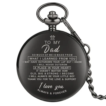 

Black Color Pocket Watches Engraved Words For Family Member Pocket Watch Necklace Pendant Clock Significant Gift Dropshipping