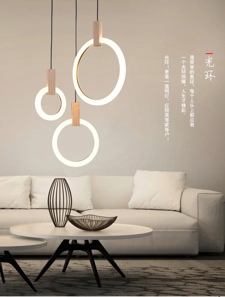

Modern Ring Led Pendant Lights With Wood And Acrylic For Living Dining Room Circle Hanging Lamp Wooden Drop Lighting Fixture