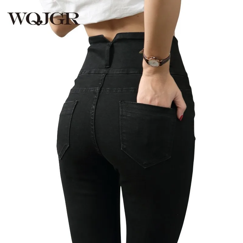 WQJGR, джинсы с высокой талией, женские,, весна и осень, эластичные, увеличивающие рост, черные и серые, узкие брюки, женские джинсы