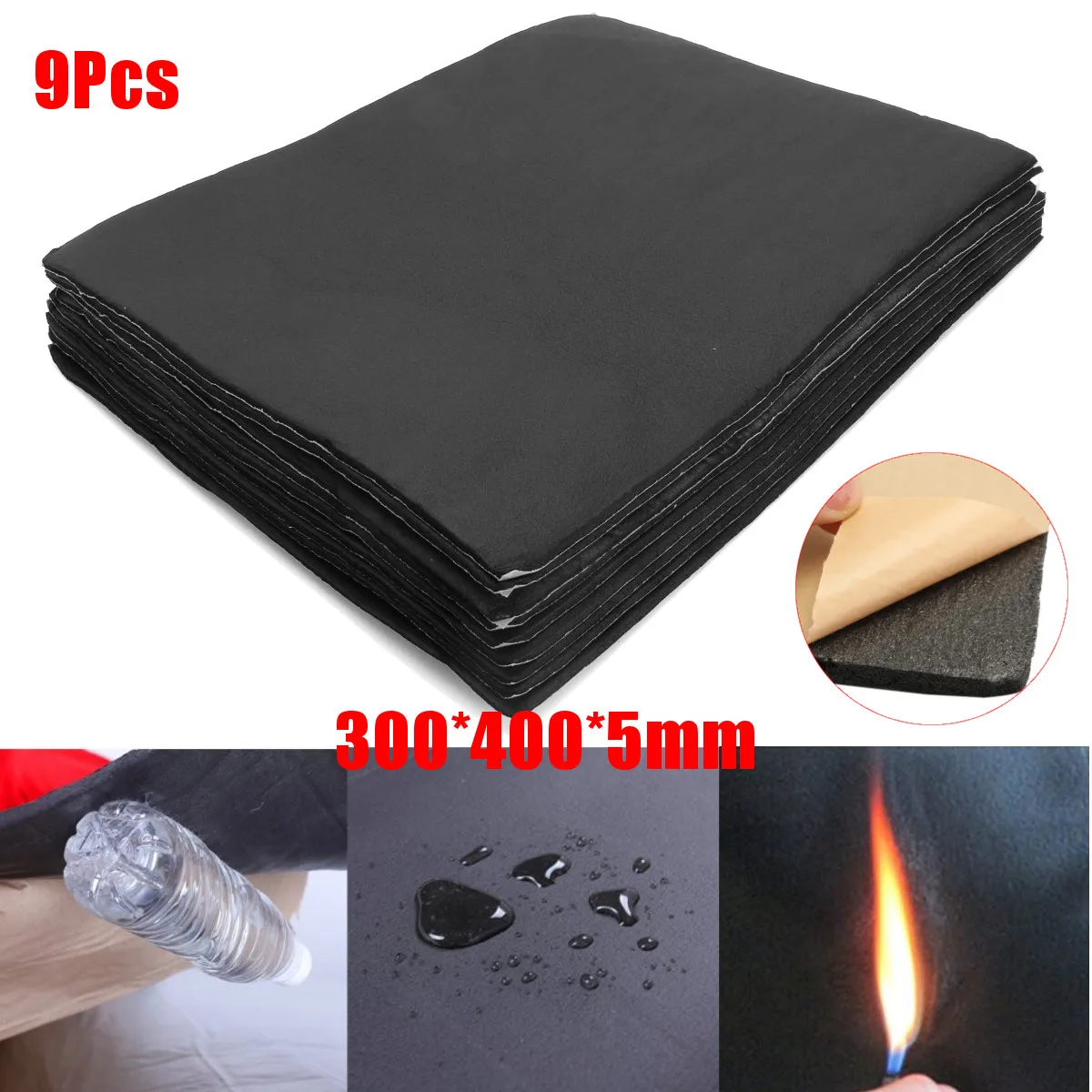 

9pcs 40*30cm Insulation Mat Car Sound Noise Proofing Deadening Heat Insulation Self Adhesive Rubber Sheet waterproof Material