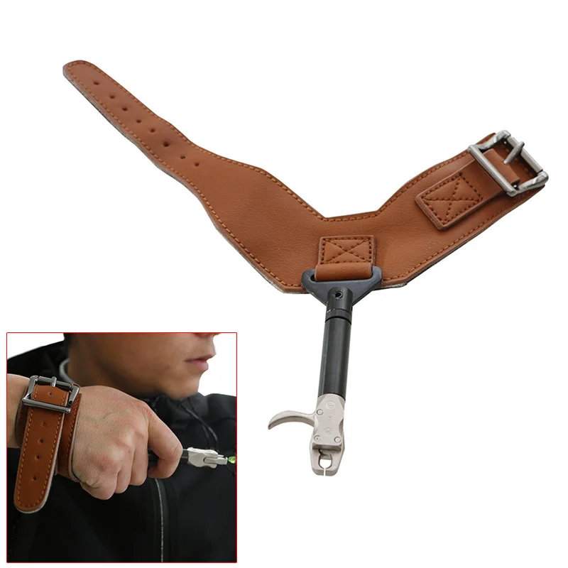 

Archery Cow Leather Bow Release Aid Wrist Trigger Tool For Compound Recurve Bows