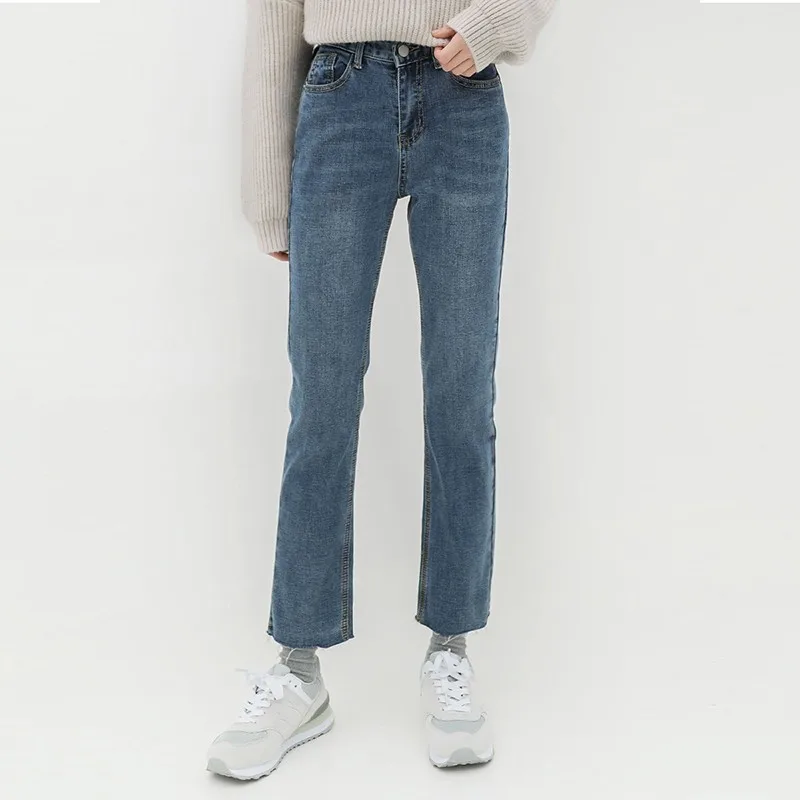 

2019 winter Velvet Washed blue Denim Pants Women Jeans High Waist Straight Slim Casual Female Bottoms Fashion Street Wear PL11