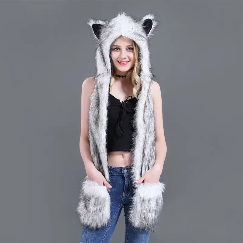 Faux Fur Hood Animal Hat Ear Flaps 