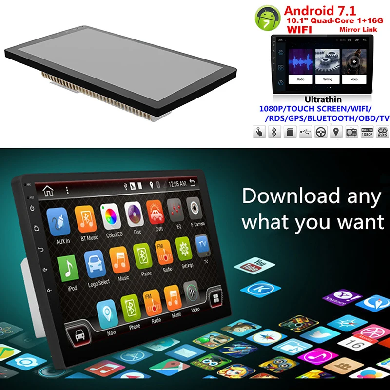 

Radio Mp5 Player 10.1" Android 7.1 Bluetooth 2din Car Stereo Ii Gps Navigation
