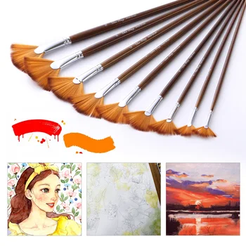 

9 PCS Fan Paint Brush Set Soft Nylon Hair Paintbrush for Watercolor Oil Acrylic Gouache Painting Art Drawing Brushes Supplies