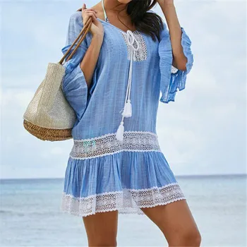 

Women Lace Patchwork Beach Dress 2020 Hot Sale Swimwear Bikini Cover-up Beach Wear Cover Up New Ladies Lace Crochet Summer Dress