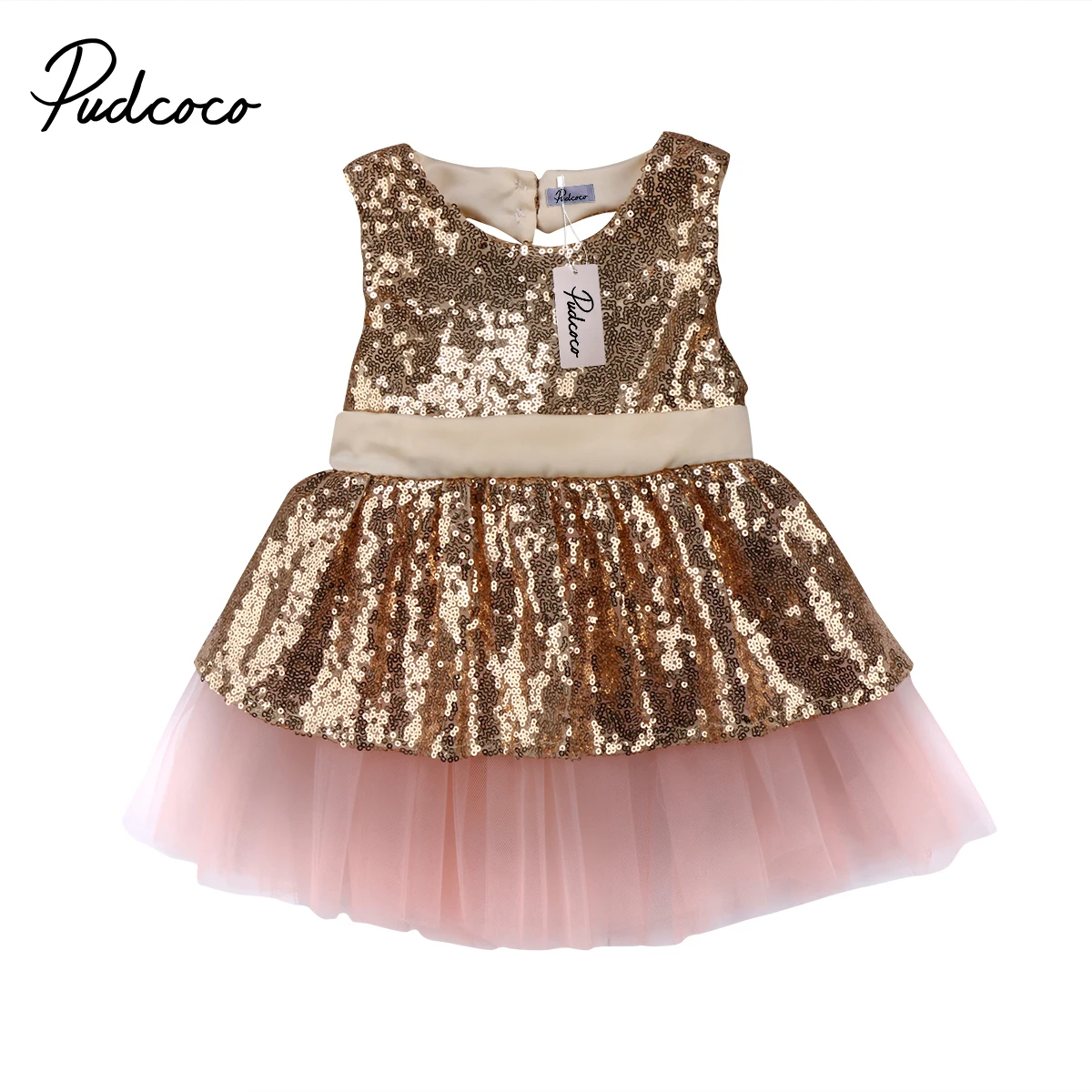 Pudcoco/детские кружевные платья до колена с круглым вырезом без рукавов, украшенные бантом-бабочкой