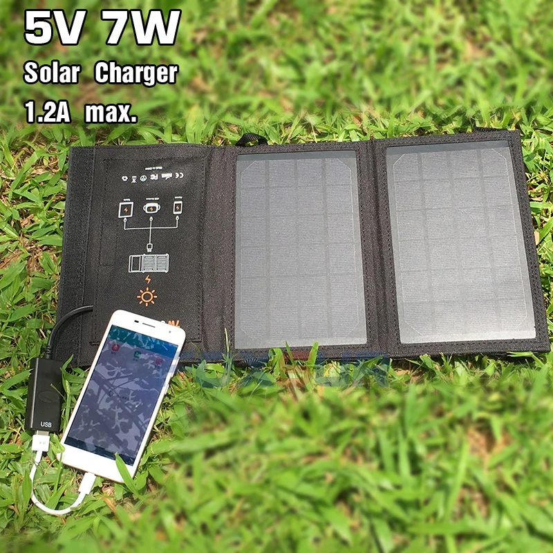 Foxsur 5v 7w Наружное солнечное зарядное устройство Панель 1.2a макс. складное