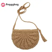 Женская летняя плетеная Сумка из ротанга круглые соломенные сумки ручной работы половина круглвя плетеная пляжная сумка через плечо круглая Богемская Сумочка bolsa feminina