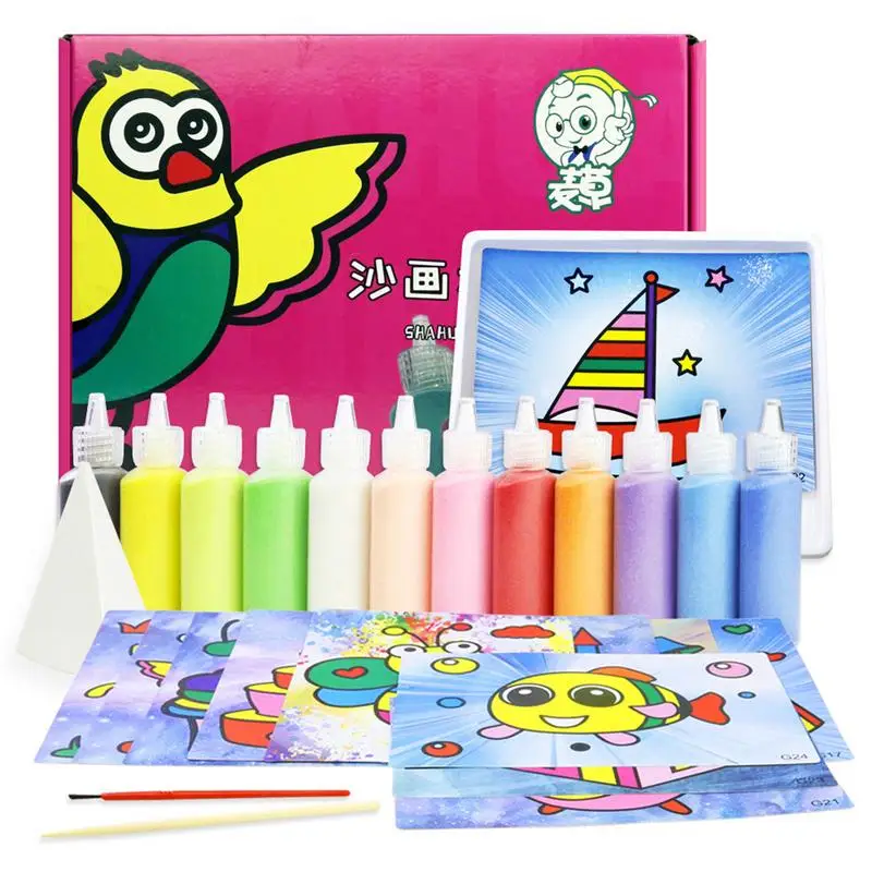 Tanie Zestaw malarski dla dzieci piasek DIY kolorowy piasek malowanie kolorowy piasek dla chłopców zabawka dla dziewczynki przedszkole Puzzle ręcznie malowany piasek