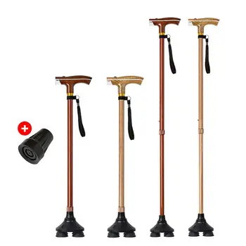

Outdoor Old Man Cane Crutches Hand Stick Multi-function Retractable With Lighting Stick Wood Grain T Walking Stick Hiking