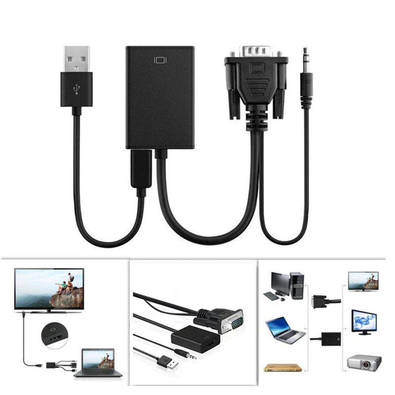 1080P Micro HDMI к VGA Аудио конвертер кабель адаптер папа женскому с USB поддержки питания