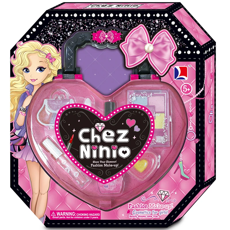 

Children Makeup Toys Heart Shaped Handbags Water Soluble Cosmetics Toys Lip Glaze Nail Polish Eye Shadow Toy