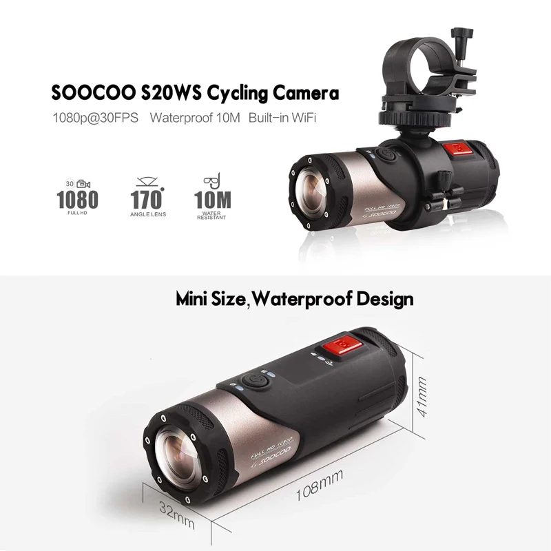 

SOOCOO S20WS Mini Camcorder Action Camera 170 Degree Wide Lens Camera Built-in WiFi Full HD 1080P 10m Wateproof Sports Camera