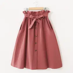 Новый Для женщин Корейский темперамент длинная куртка с секциями Высокая юбка с тонкой талией эластичный пояс Твердые Цвет слово юбка