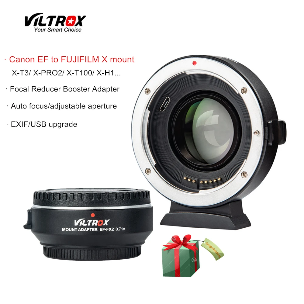 

Viltrox EF-FX2 Focal Reducer Booster Auto-focus lens Adapter 0.71x for Canon EF lens to FUJIFILM X-T3 X-PRO2 X-T100 X-H1 X-A20
