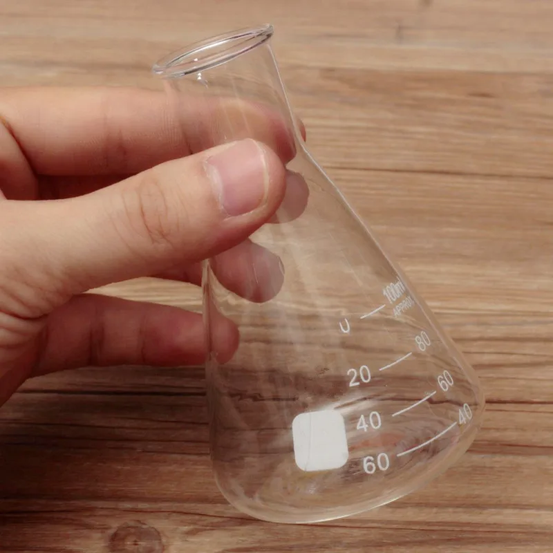 

1pcs 100ml Transparent Conical Flask Glass Scientific Erlenmeyer Flask Laboratory School Teaching Supply Durable Lab Glassware