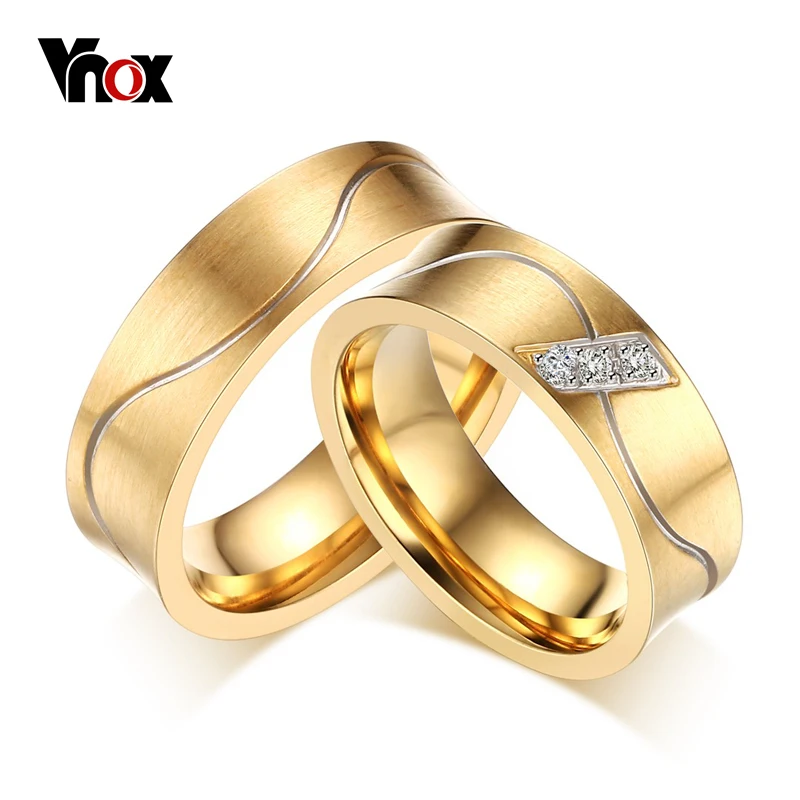 

Vnox Trendy Wedding Engagement Ring for Women / Men Gold-color CZ Zircon Stone