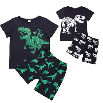 

2019 Fashion Summer Boys Clothes Sets Cute Cartoon Dinosaur T-Shirt Shorts 2Pcs Toddler Kids Sets Infant Boys Kids Outfits