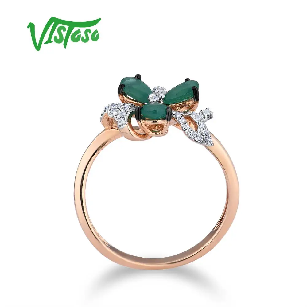 VISTOSO 14 K 585 кольцо из розового золота для женщин волшебное Изумрудное Сверкающее с
