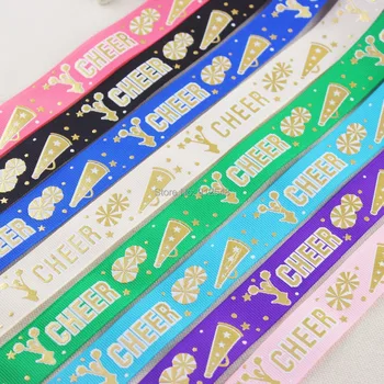 

1534153,7/8'' 22MM cheer hot gold Printed grosgrain ribbon, 8 color mix,DIY handmade materials accessories,Gift wrap ribbon