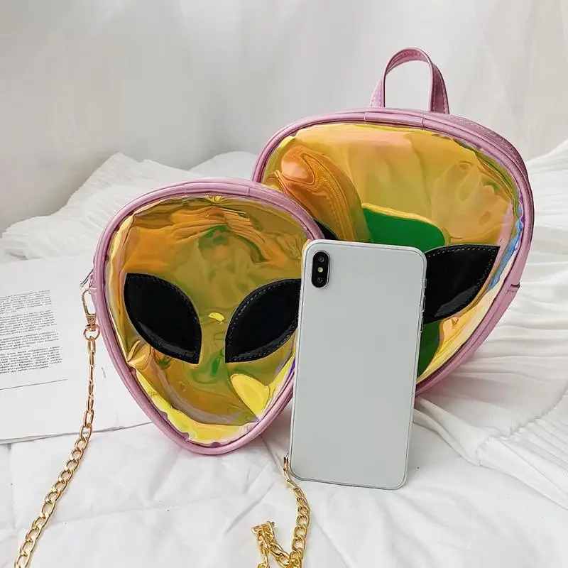 

PU Leather PVC Laser Transparent Backpacks Women Kids Chain bags Clear Parent-child Backpacks