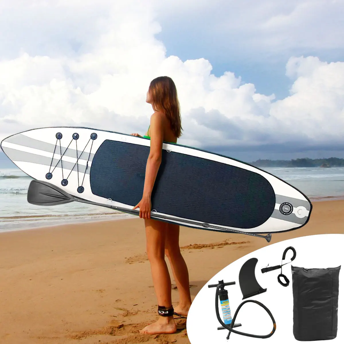 

320x78x15cm Inflatable Stand Up Surfboard Surfing Board Water Sport Sup Board with Paddle Pump Foot Safety Rope Tool Kit