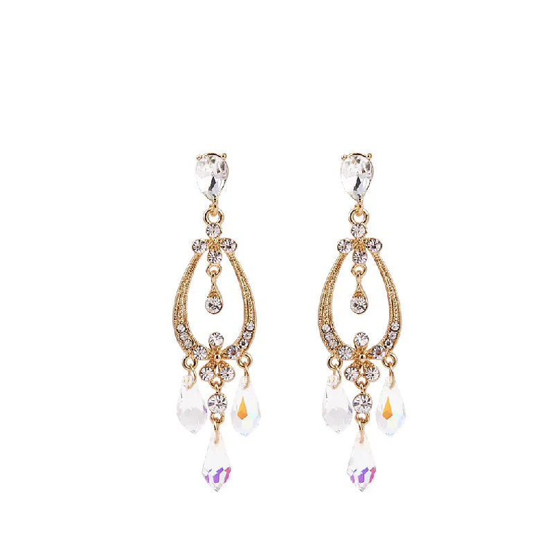 

1 Pair Ancient Court Bride's Water Drop Crystal Temperament Earrings Fashion Earrings for Women 2018 Statement