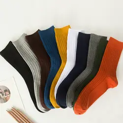Однотонные теплые хлопковые полосатые забавные носки для мужчин осень-зима термо эластичные длинные деловые платья носки с лого команды
