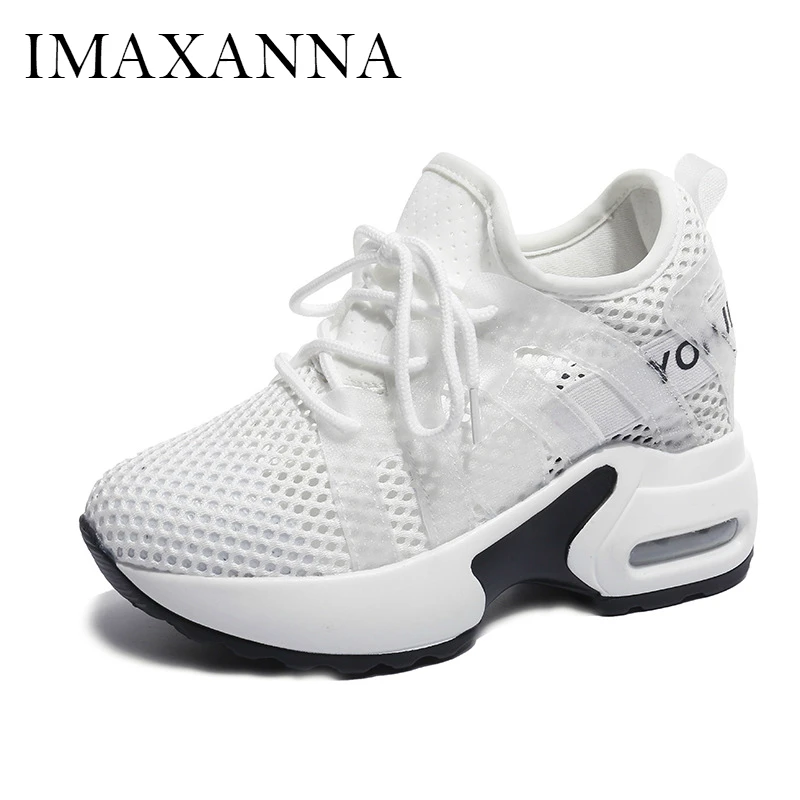 

IMAXANNA New Sneakers Woman Sports 2019 Mesh Lace Up Sport Shoes Breathable Athletic Shoes Woman Air Platform Shoe Run Shoe Ms